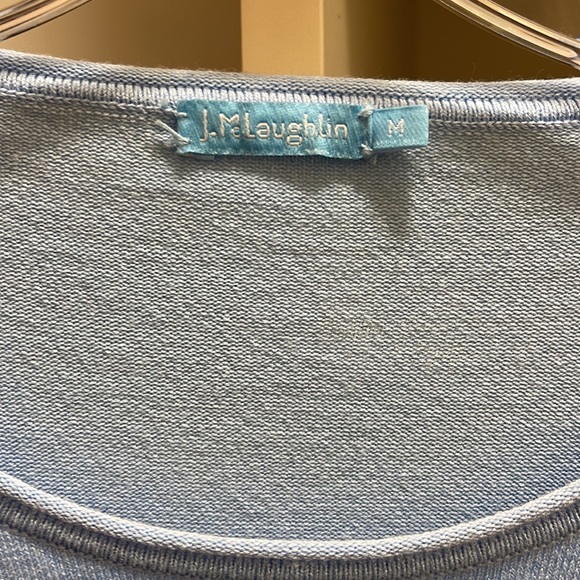 J. McLaughlin light blue and tan stripe long sleeve top - Picture 2 of 2
